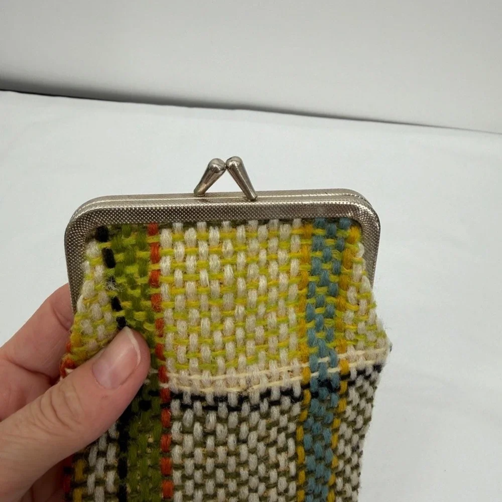 Woven Plaid Kiss Lock Cigarette Coin Purse Retro Accessory Boho Eclectic Granny